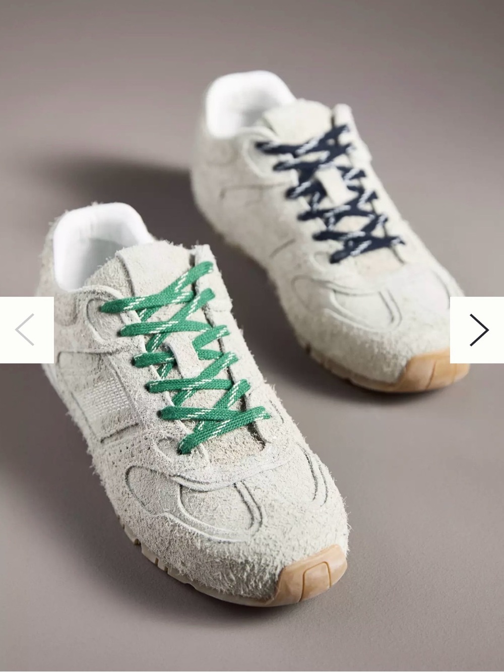 ALOHAS Fuzzy Suede Sneakers with Green & Navy Laces